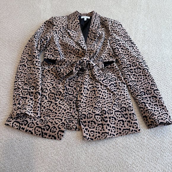 Good American Velvet Leopard Blazer Jacket Animal Print Neutral Career SMALL - Picture 5 of 15
